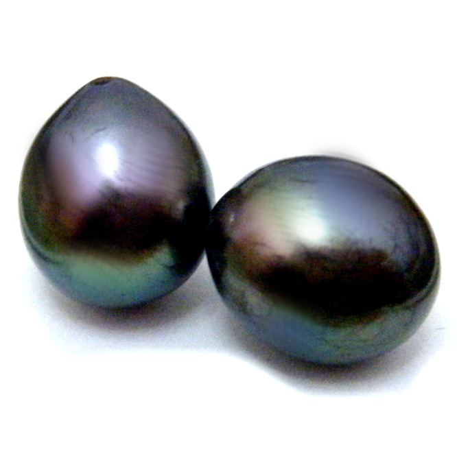 Black 11-12mm Half Drilled Drop Pair